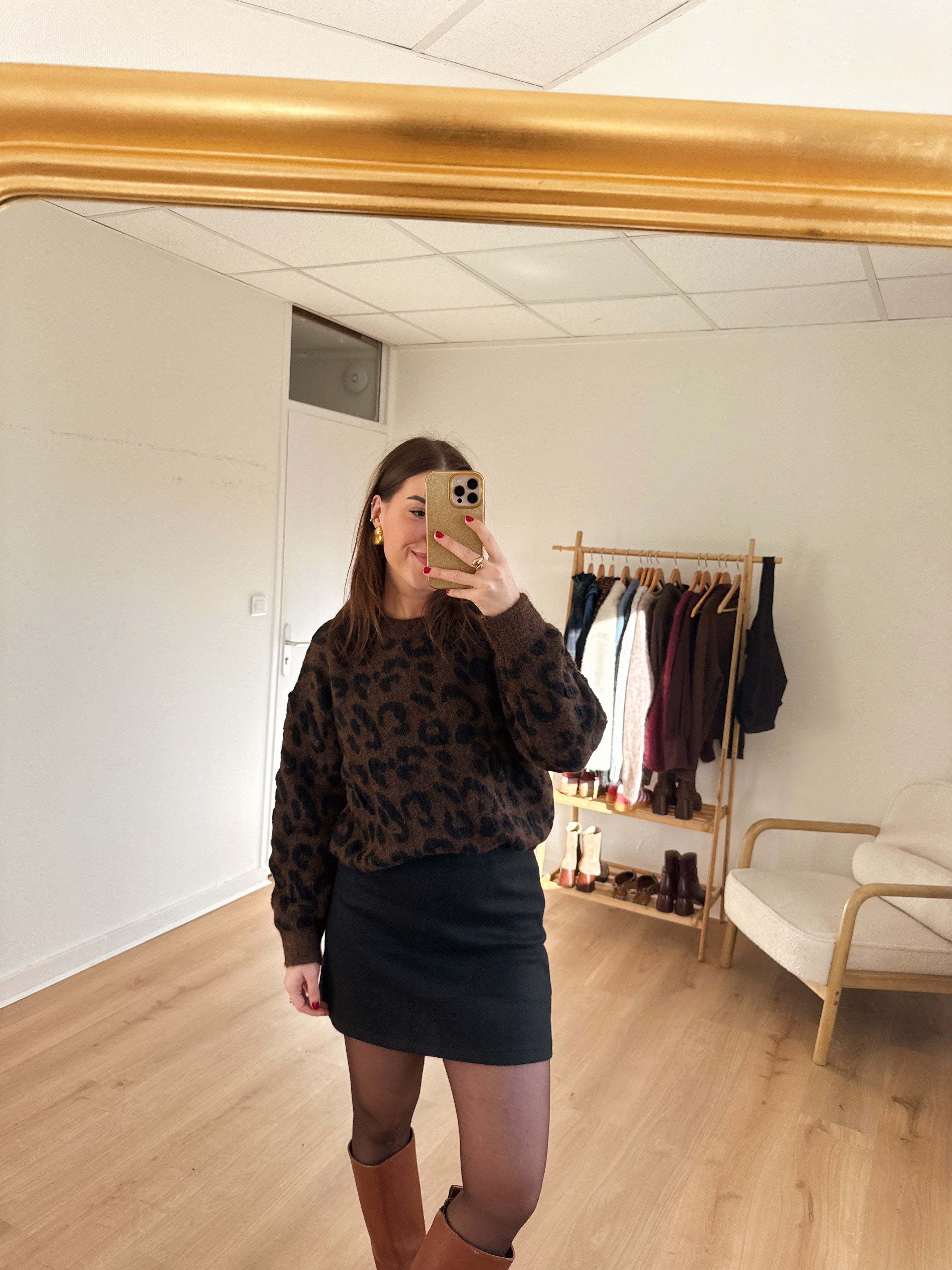 Lou black wool-effect skirt