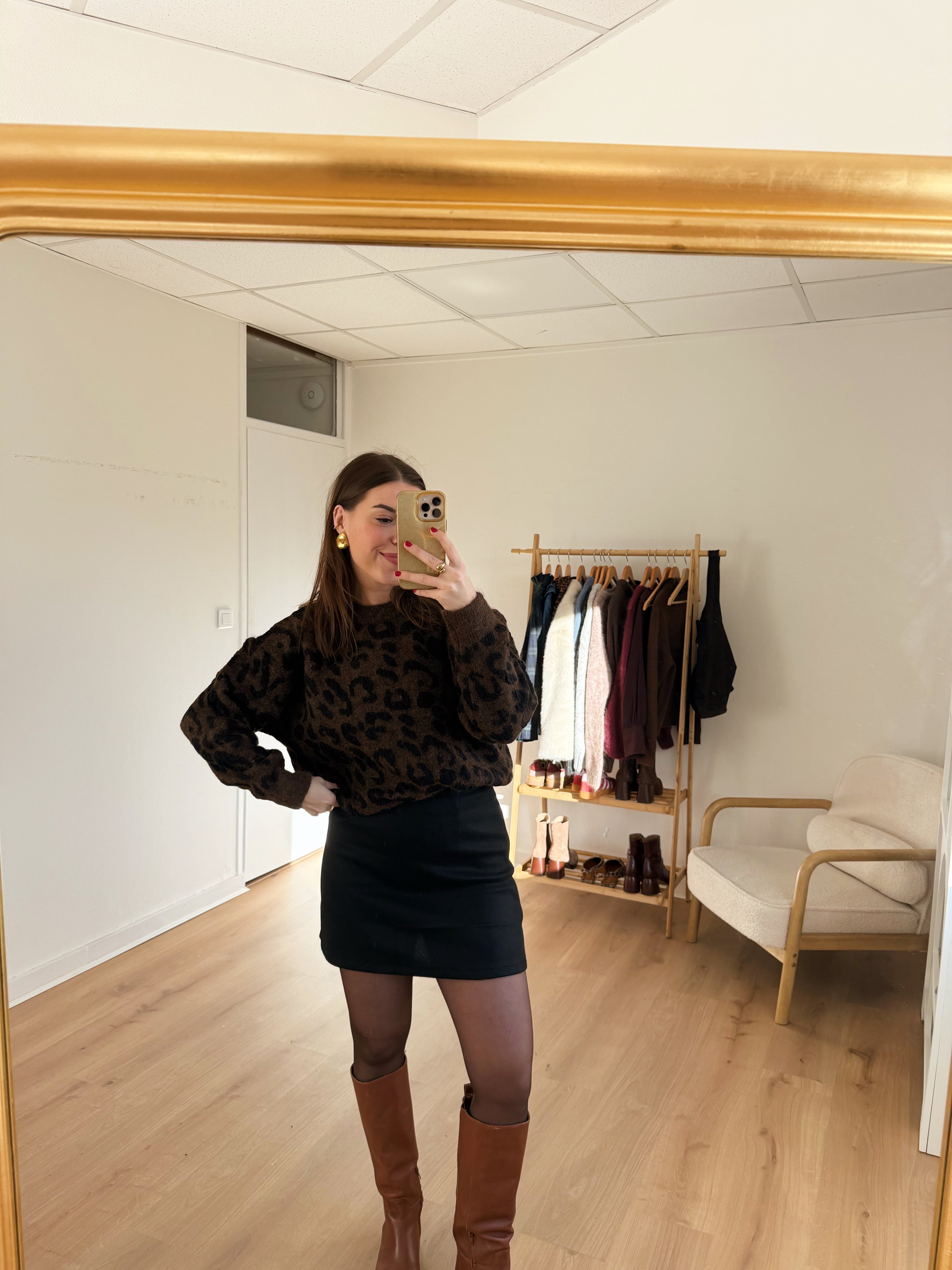 Lou black wool-effect skirt