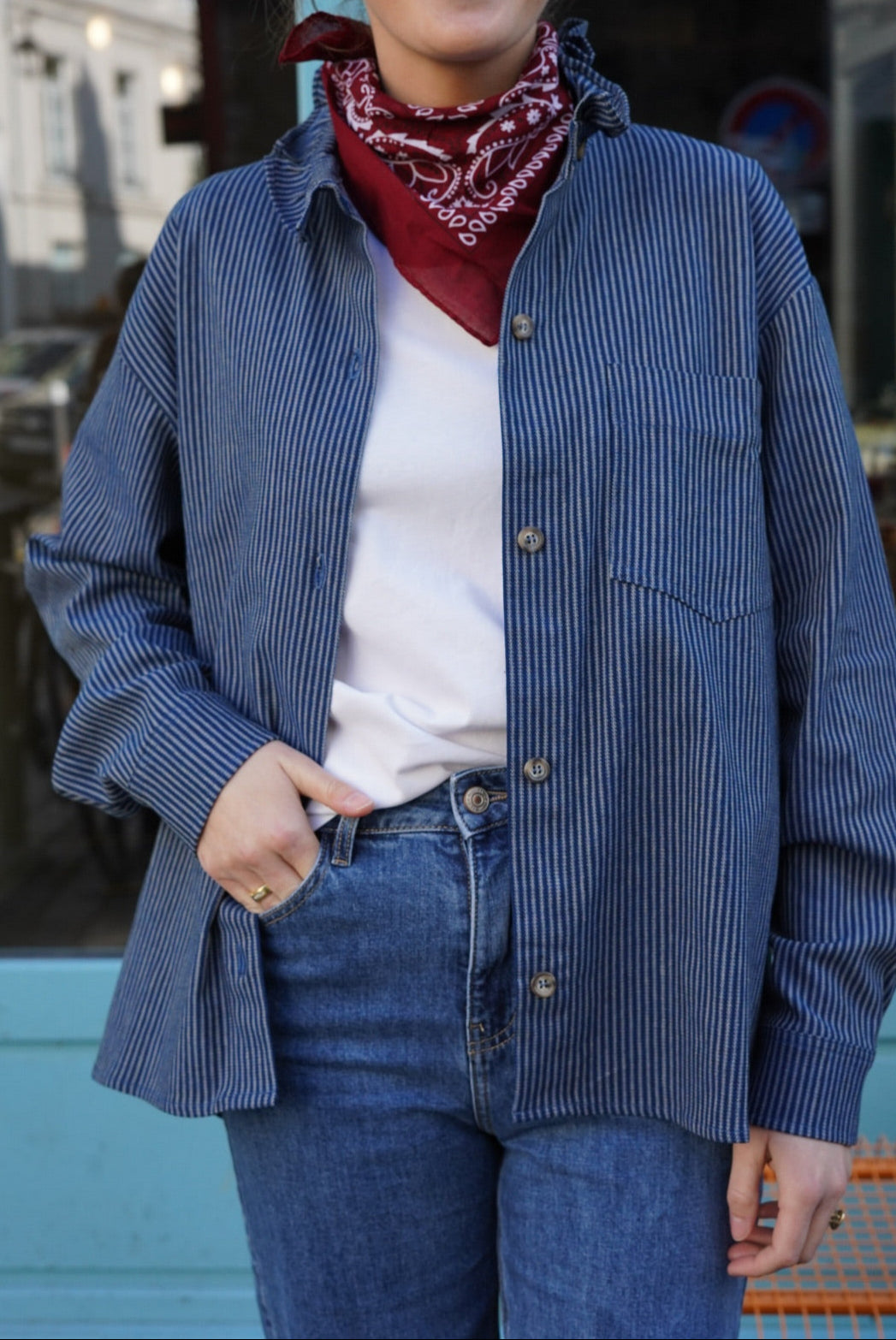 Lou Navy Striped Overshirt