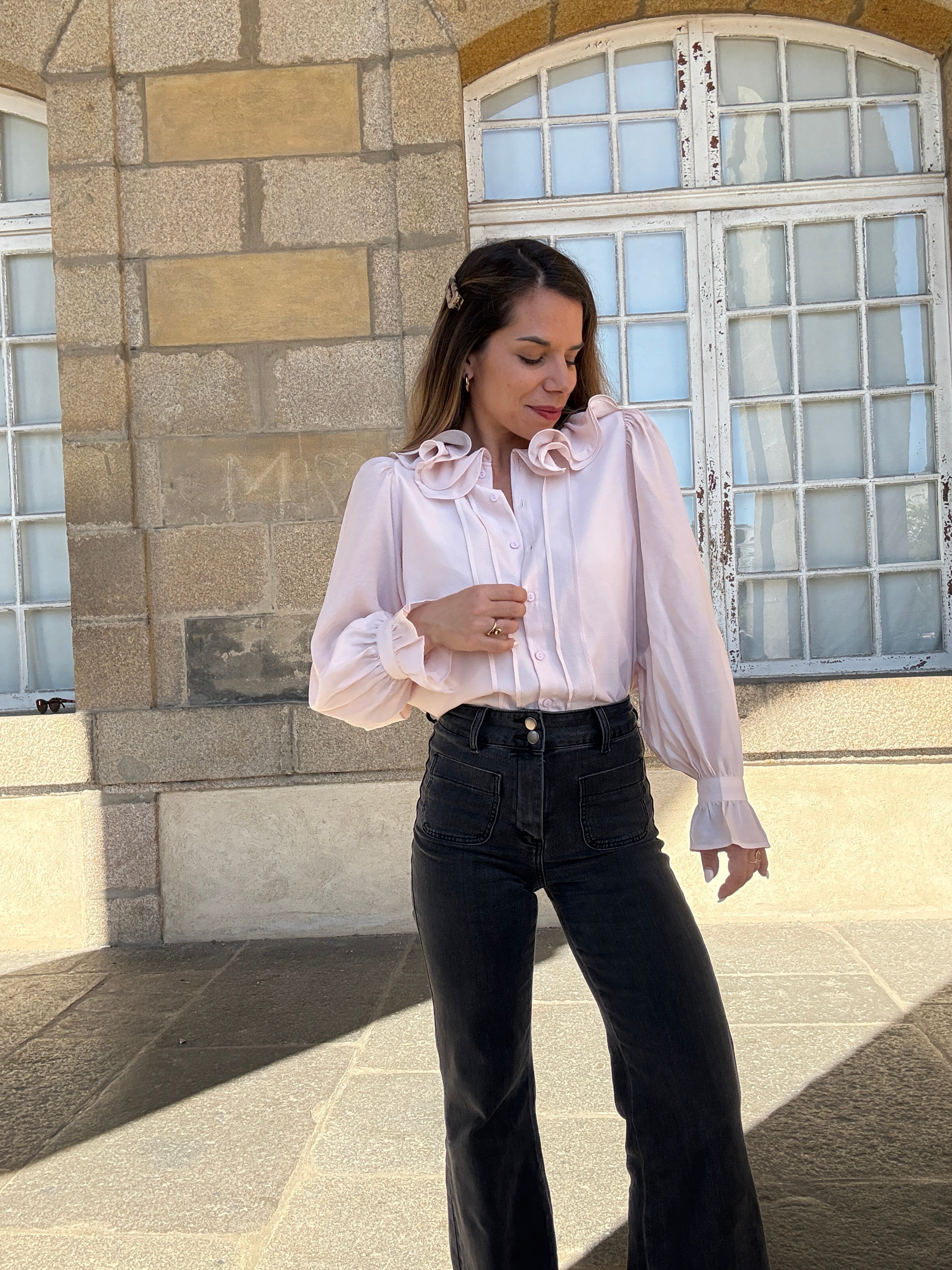 Soft Pink Brown Blouse