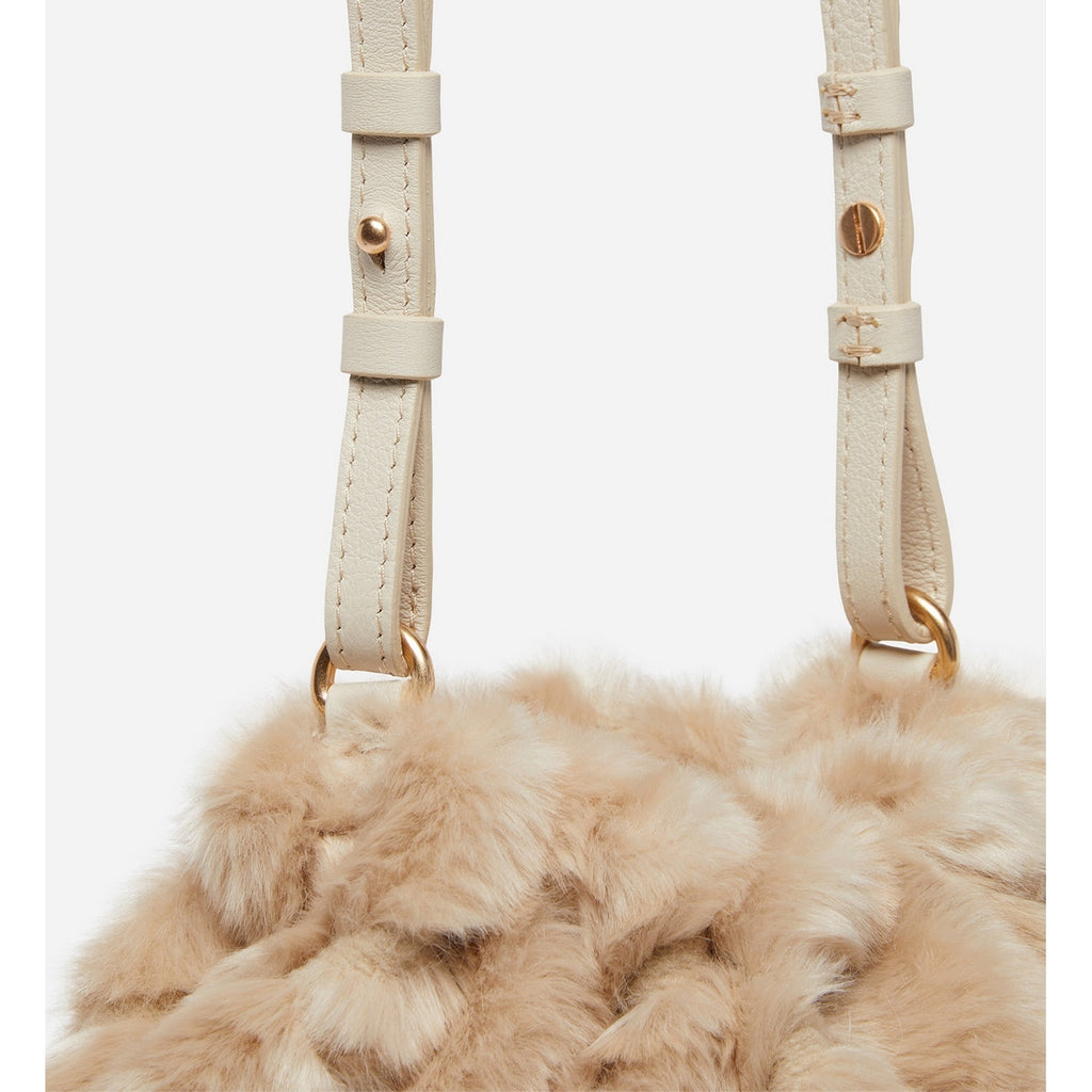 Moon Faux Fur Pouch Bag - Beige