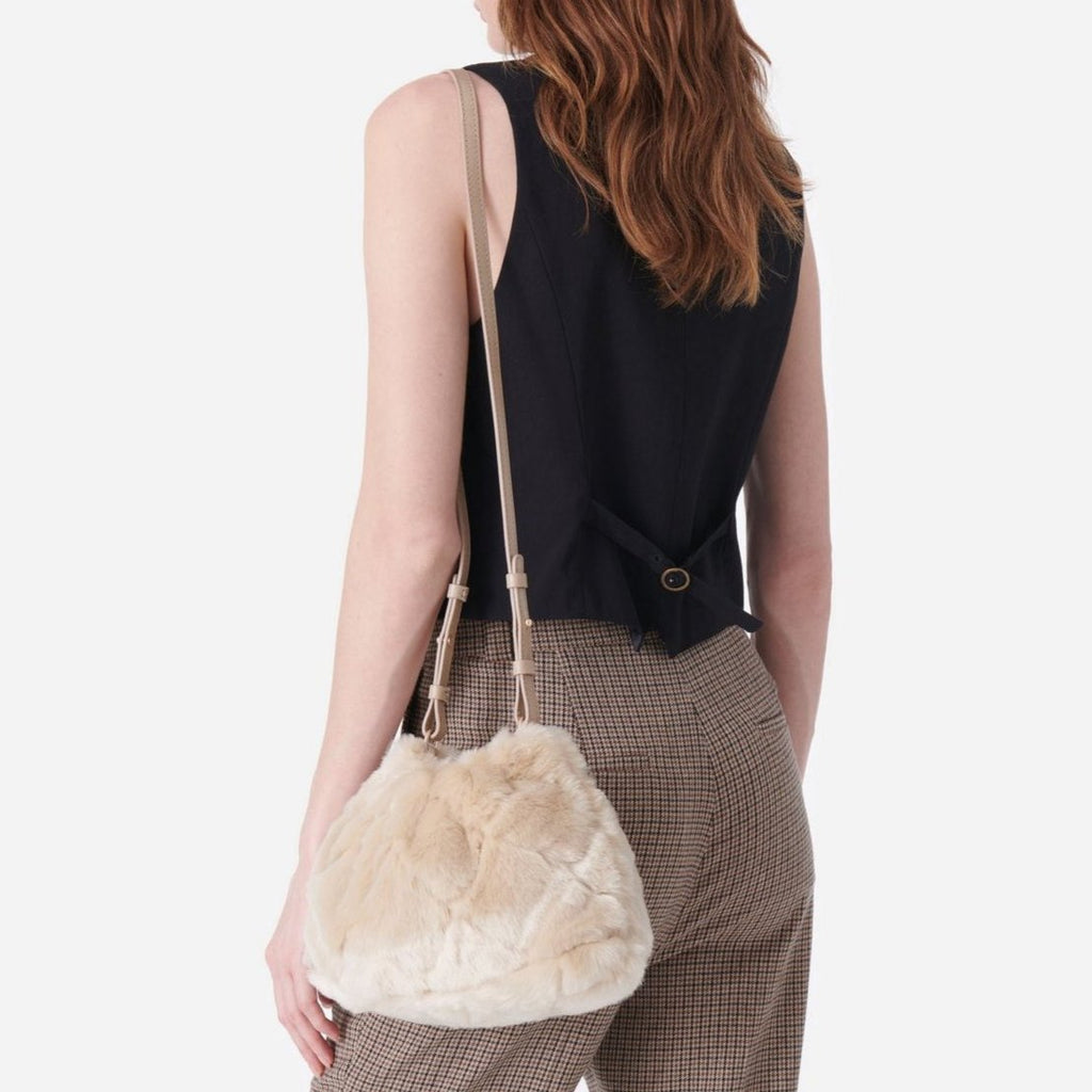 Moon Faux Fur Pouch Bag - Beige