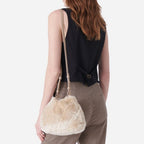 Moon Faux Fur Pouch Bag - Beige