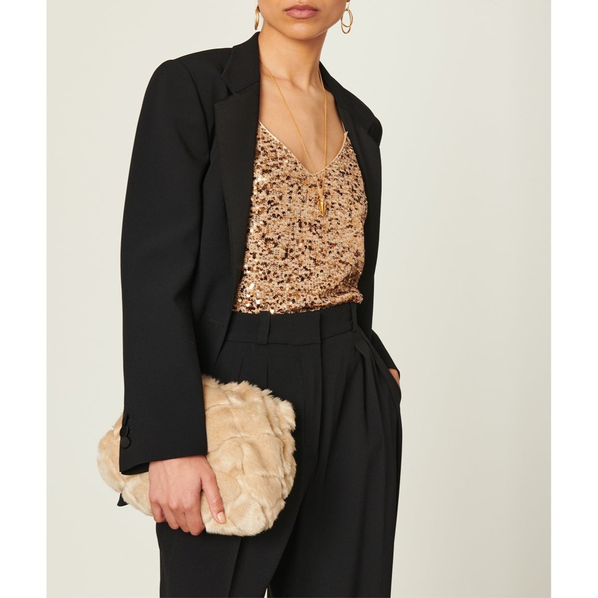 Moon Faux Fur Pouch Bag - Beige