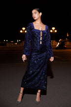 Top con lacci in velluto con cristalli - blu palace