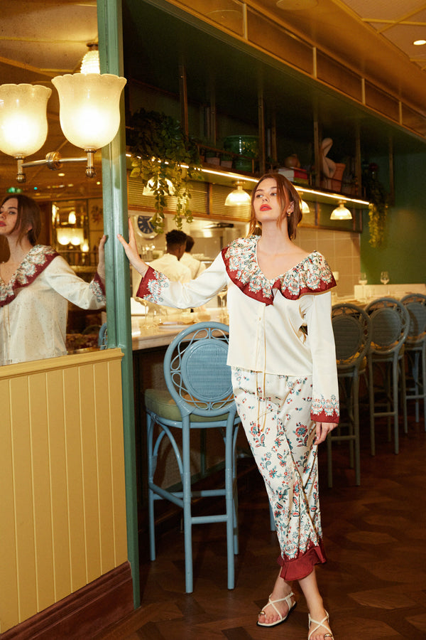 Pantalon Droit À Imprimé - Fleur Vintage