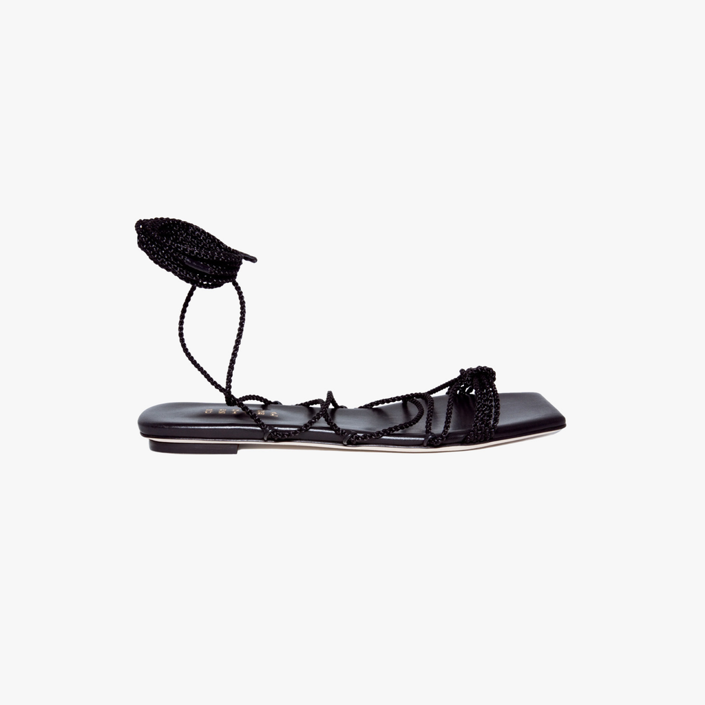Ophilia Black Flat Lace-Up Sandal