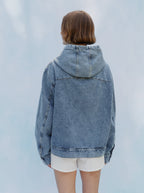 Veste À Capuche Unisexe Patch Denim Délavé