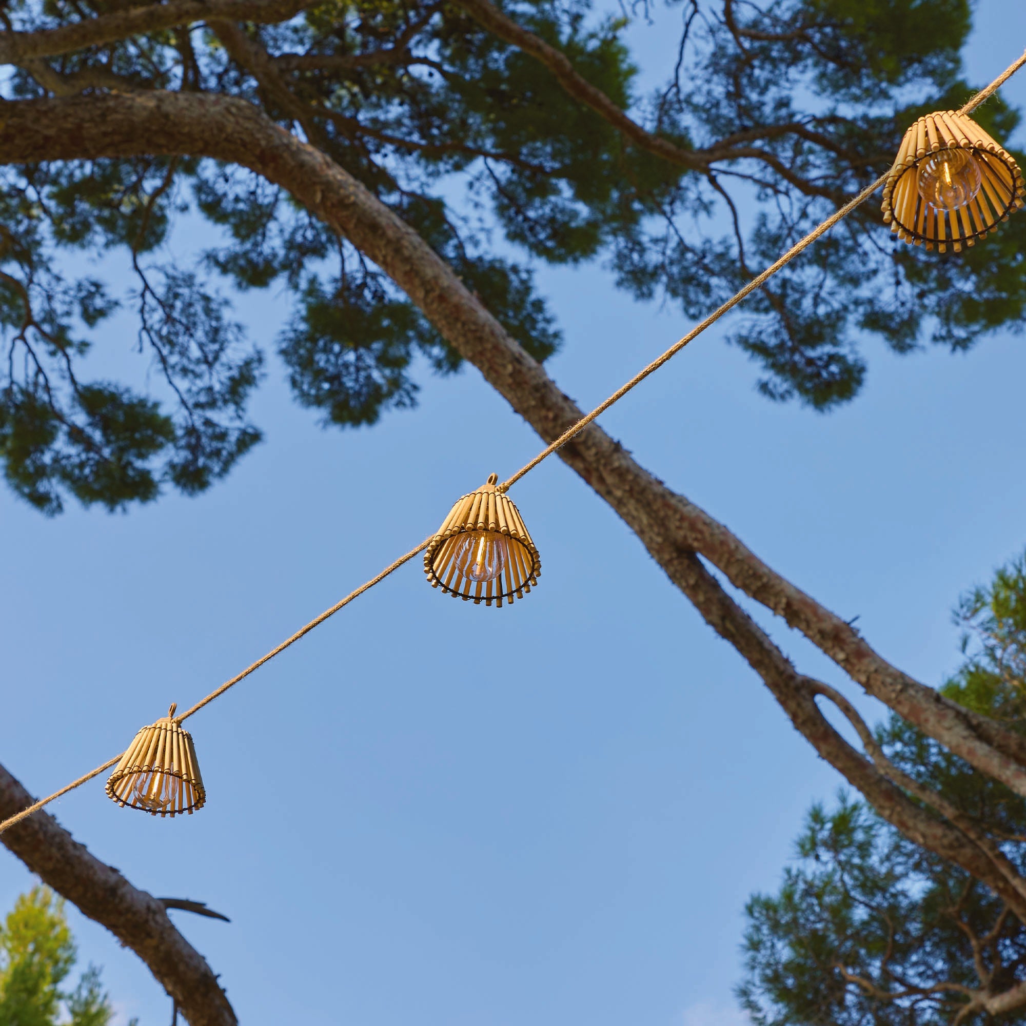 Natura - Hybrid Solar String Lights - Wood - Beige