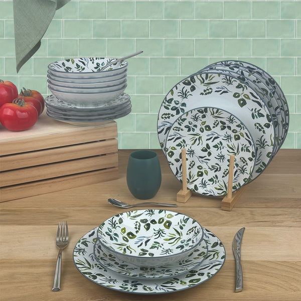 Syracuse - 18 Piece Service - Stoneware - White/Green