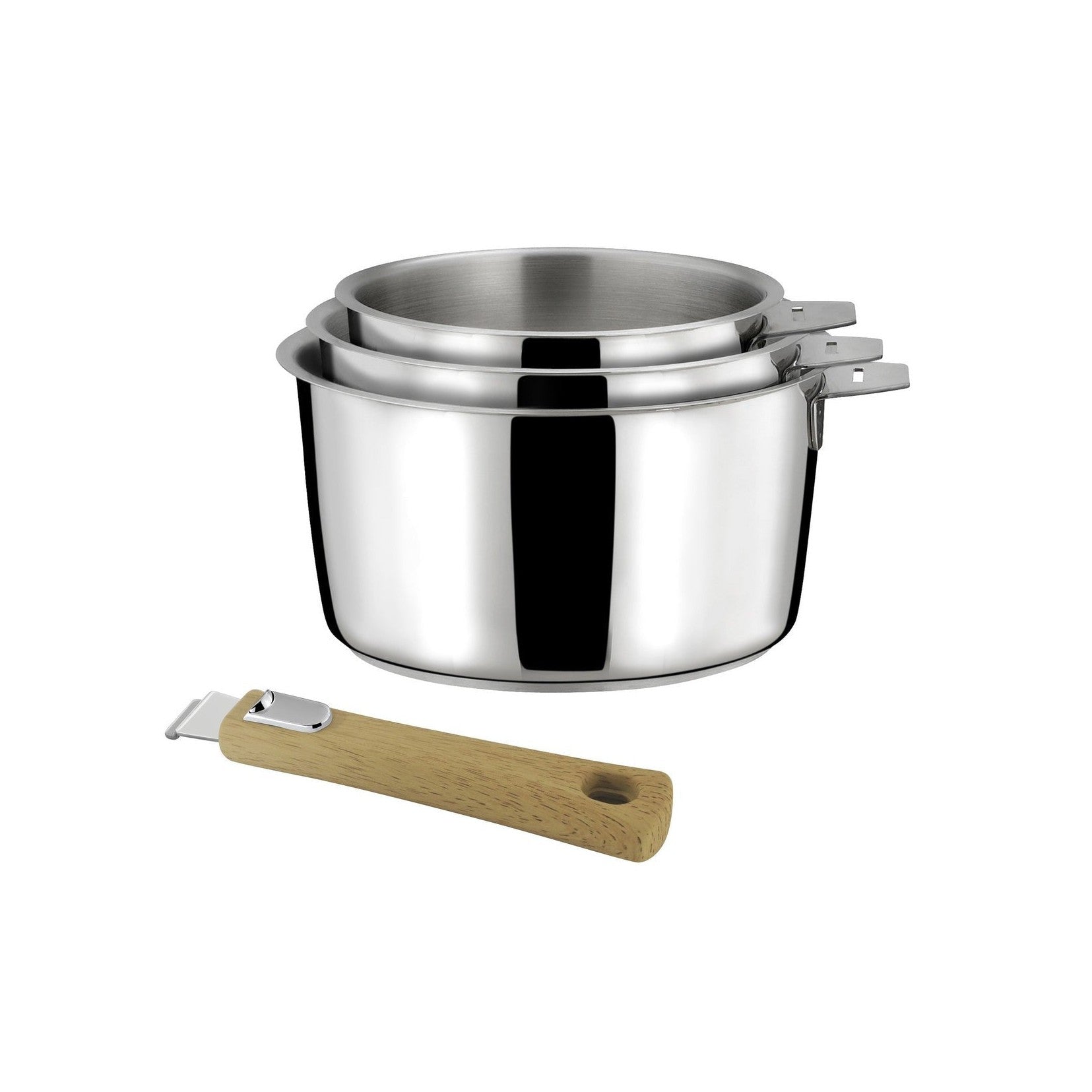 Malice - Serie De 3 Cazuelas Con Mango Efecto Madera Clara - 16/18/20cm - Inox