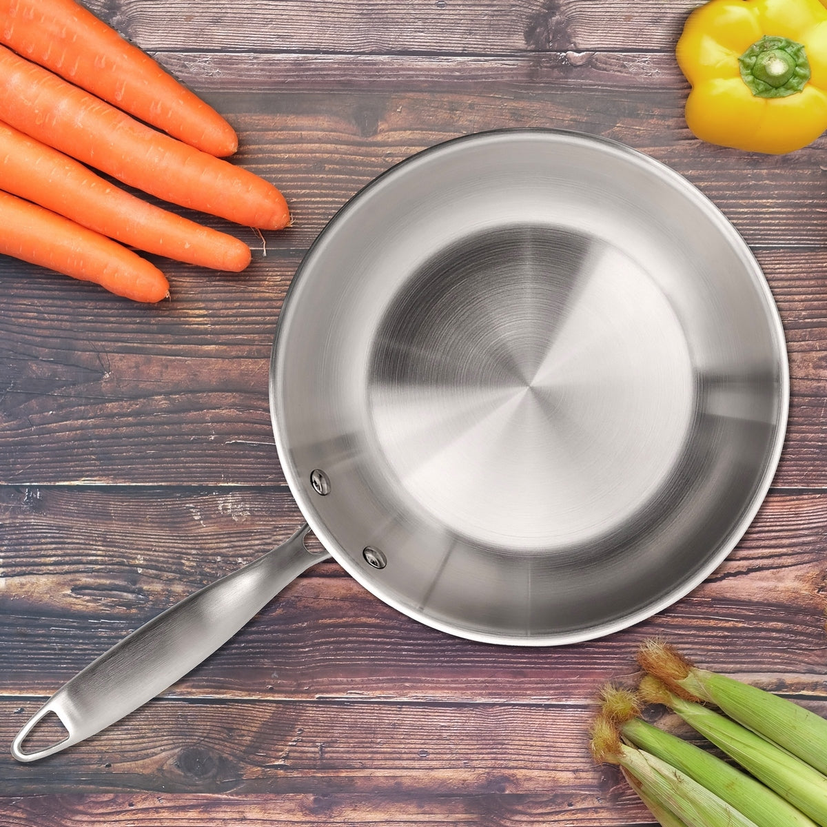 Gourmet - Lote de 1 sartén de acero inoxidable de 28 cm + 1 salteadora de acero inoxidable de 24 cm + 1 piedra de Plata Limón de 300 g (mantenimiento del acero inoxidable)