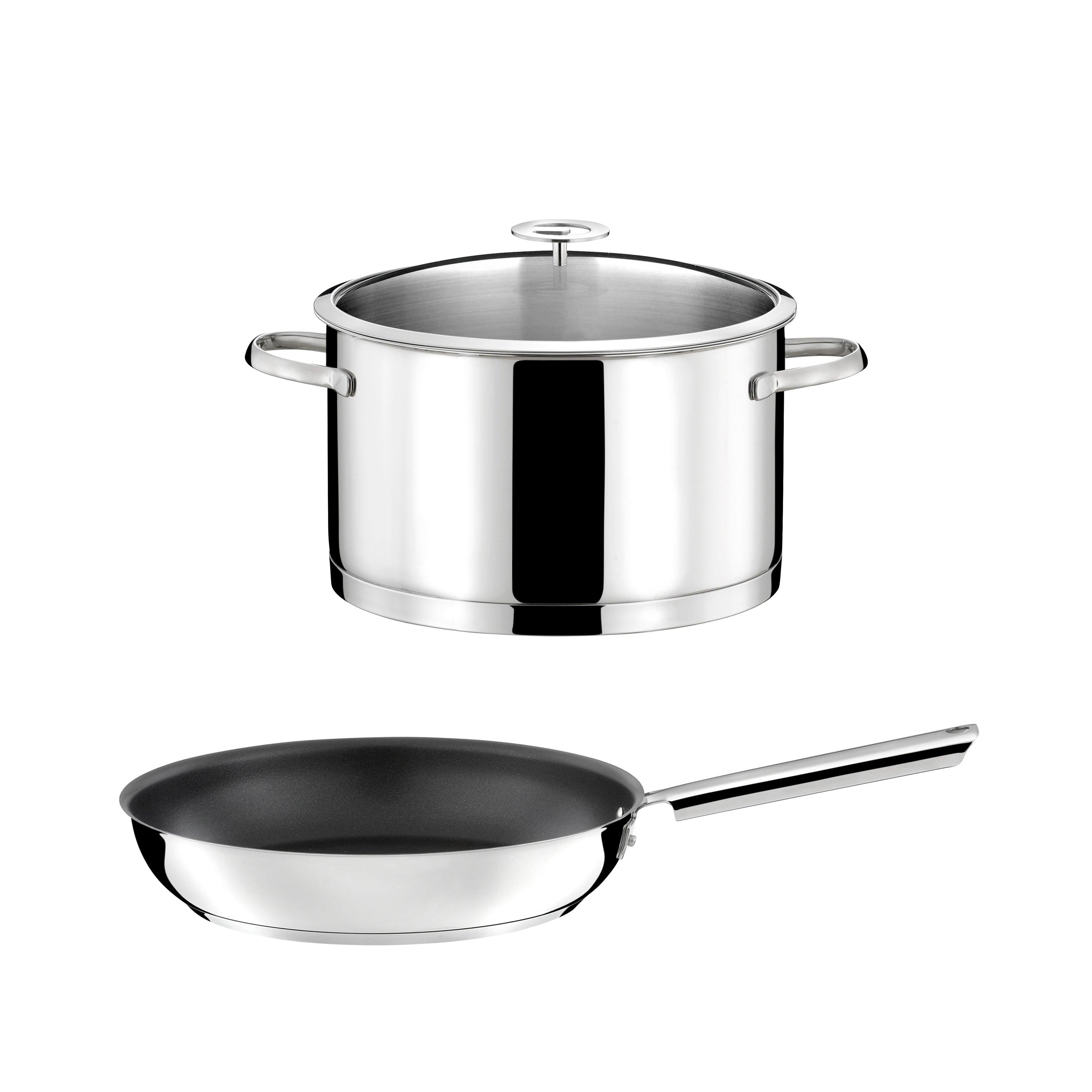 Elysée - 1 Faitout Inox 24cm + Couvercle + 1 Poêle 28cm Revêtement Céramique