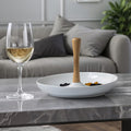 Tapas - Serviteur Apéritif Rond En Céramique - Céramique/Bambou - Blanc/Bois Clair
