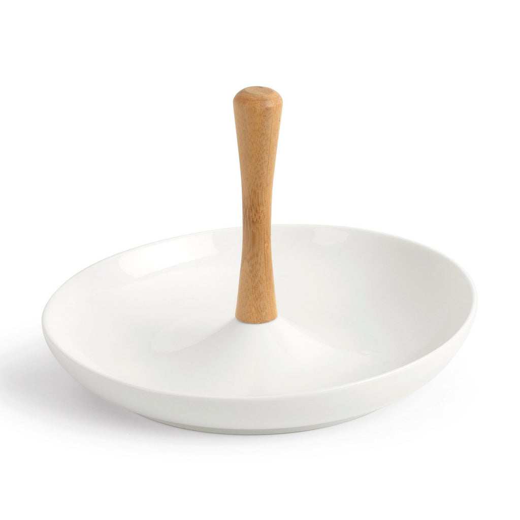 Tapas - Serviteur Apéritif Rond En Céramique - Céramique/Bambou - Blanc/Bois Clair