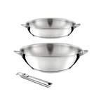 Eclipse - 1 Wok 28cm + 1 Poêle 24cm + 1 Poignée Amovible - Inox