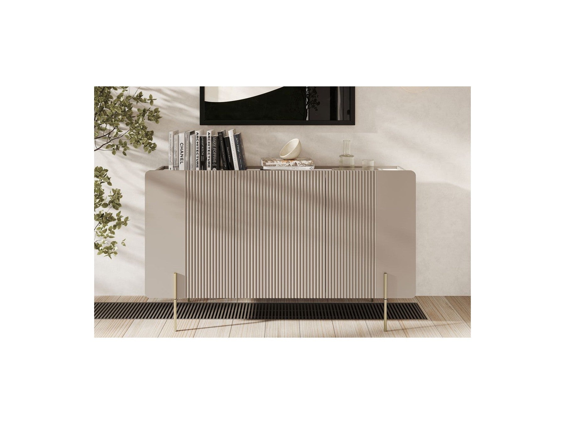Mathilde - 3-Door Sideboard with Marble-Effect Top - Gold Legs