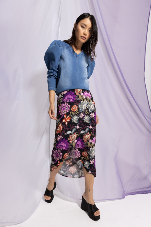 The Cicely Red Lys Black Skirt