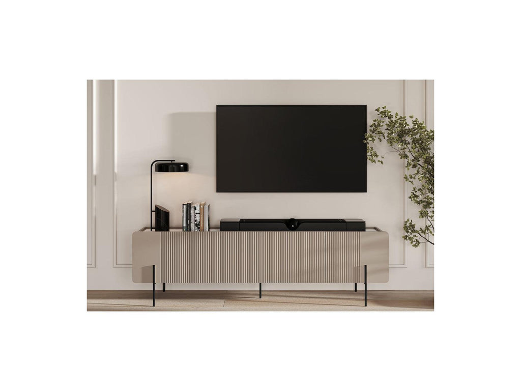 Mathilde - Mueble de TV 4 puertas con tablero efecto mármol y patas negras