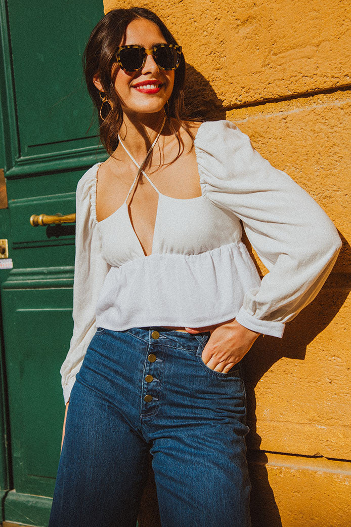 Top Quiterie Lino Viscosa Blanco
