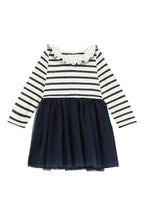 Robe Bi-Matière - Blanc Et Bleu Marine - Bébé Fille