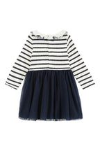 Robe Bi-Matière - Blanc Et Bleu Marine - Bébé Fille