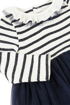 Robe Bi-Matière - Blanc Et Bleu Marine - Bébé Fille
