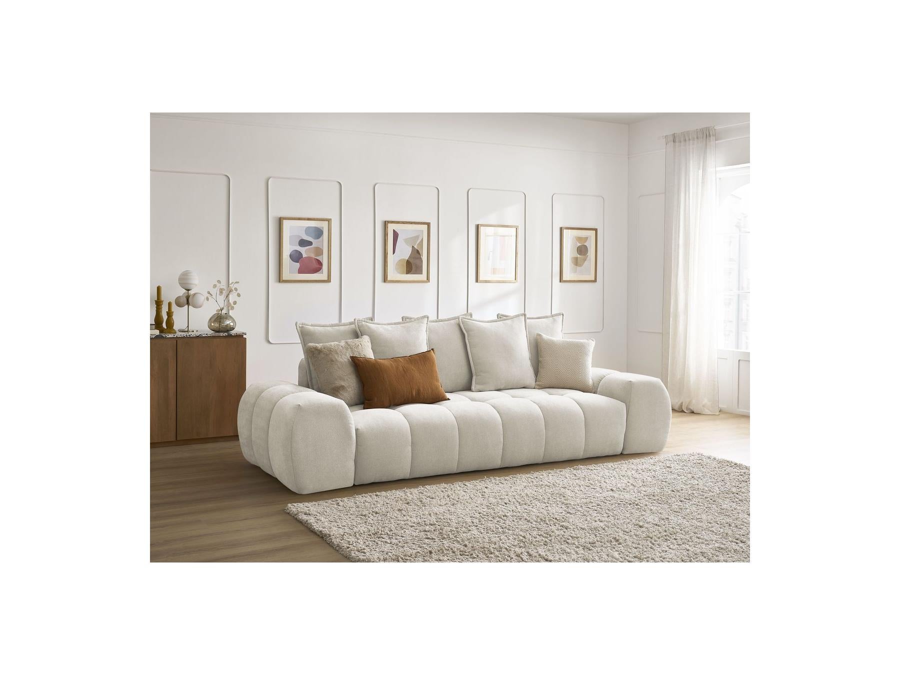 Everest - Straight Convertible Sofa with Storage - Textured Fabric - 5 Cushions