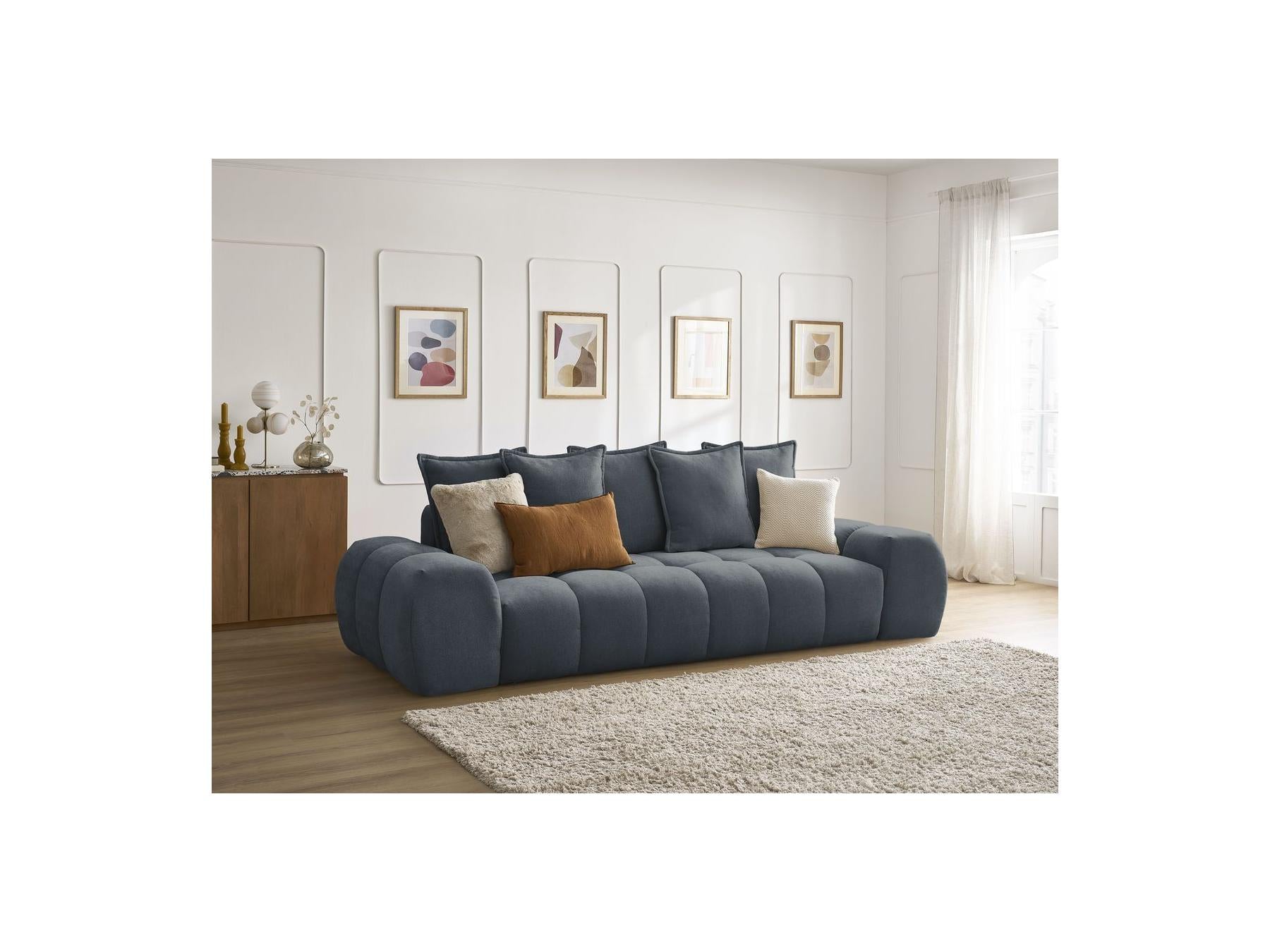 Everest - Straight Convertible Sofa with Storage - Textured Fabric - 5 Cushions