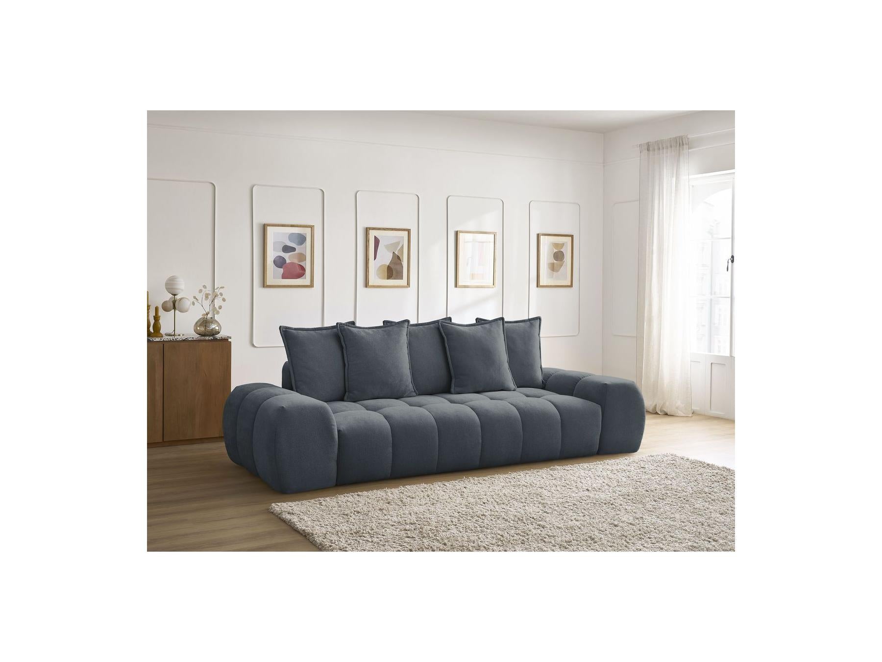 Everest - Straight Convertible Sofa with Storage - Textured Fabric - 5 Cushions