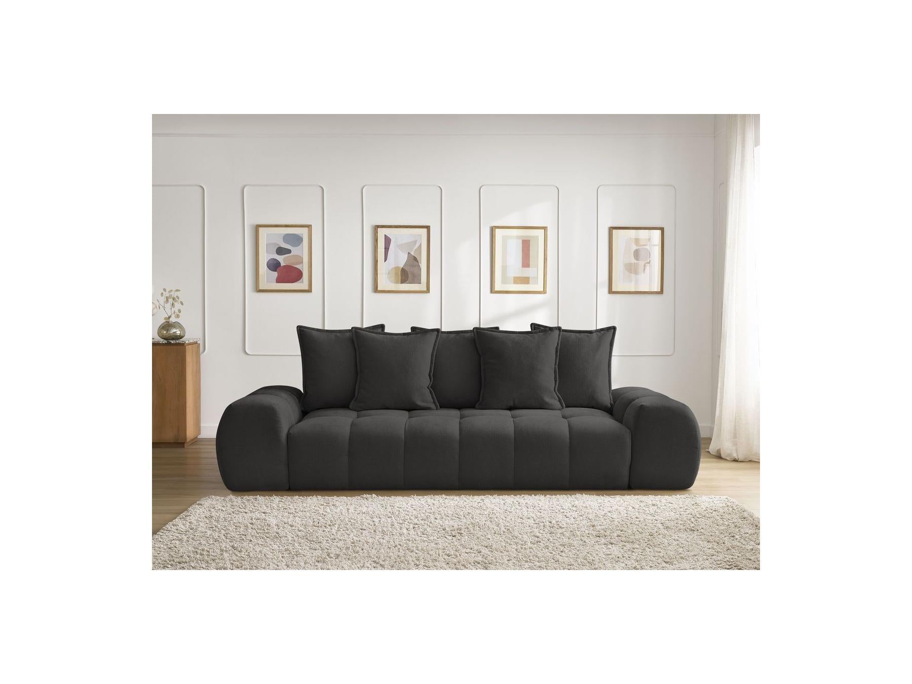 Everest - Straight Convertible Sofa with Storage - Textured Fabric - 5 Cushions