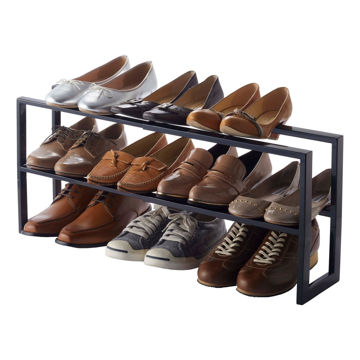2-Tier Extendable Shoe Rack - Black