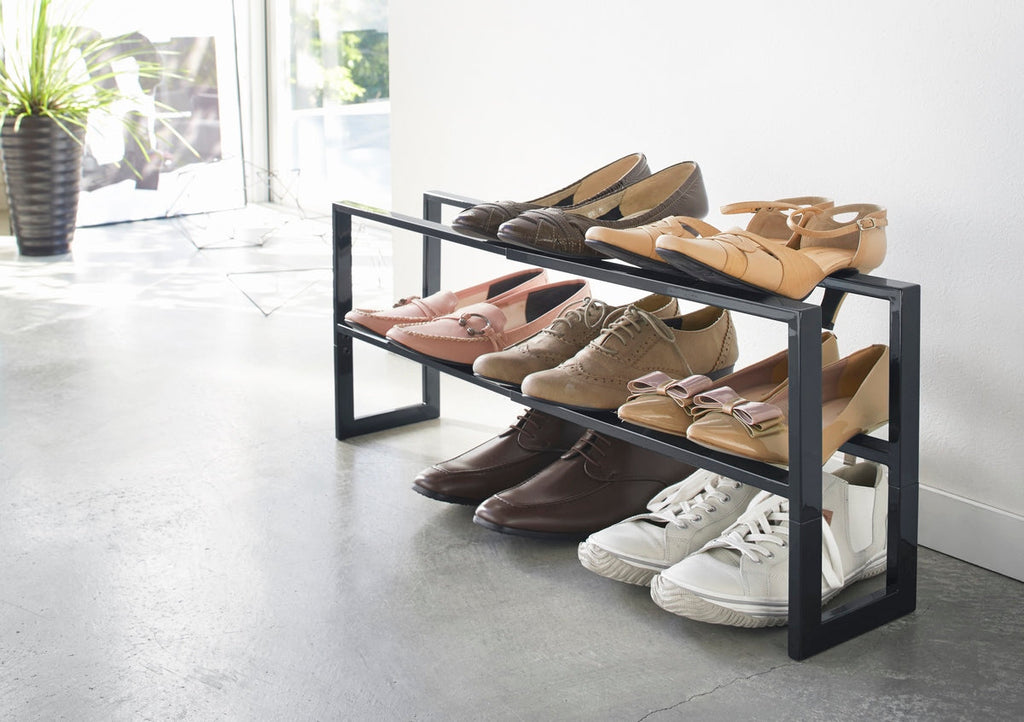 2-Tier Extendable Shoe Rack - Black