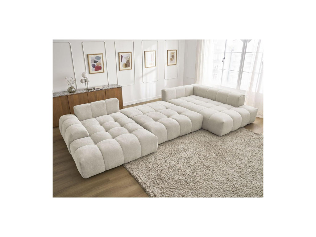 Everest - Canapé Panoramique Convertible Coffre - Tissu Texturé - Angle Gauche - 6 Coussins