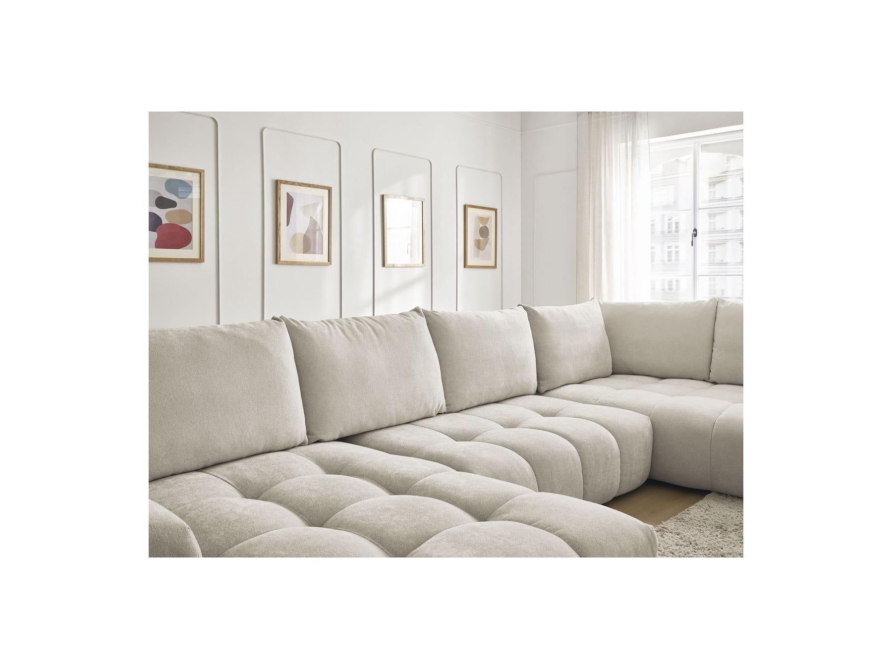 Everest - Canapé Panoramique Convertible Coffre - Tissu Texturé - Angle Gauche - 6 Coussins