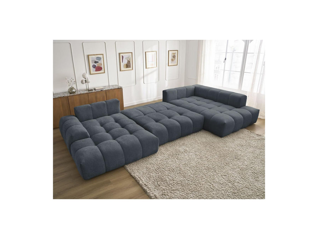Everest - Canapé Panoramique Convertible Coffre - Tissu Texturé - Angle Gauche - 6 Coussins