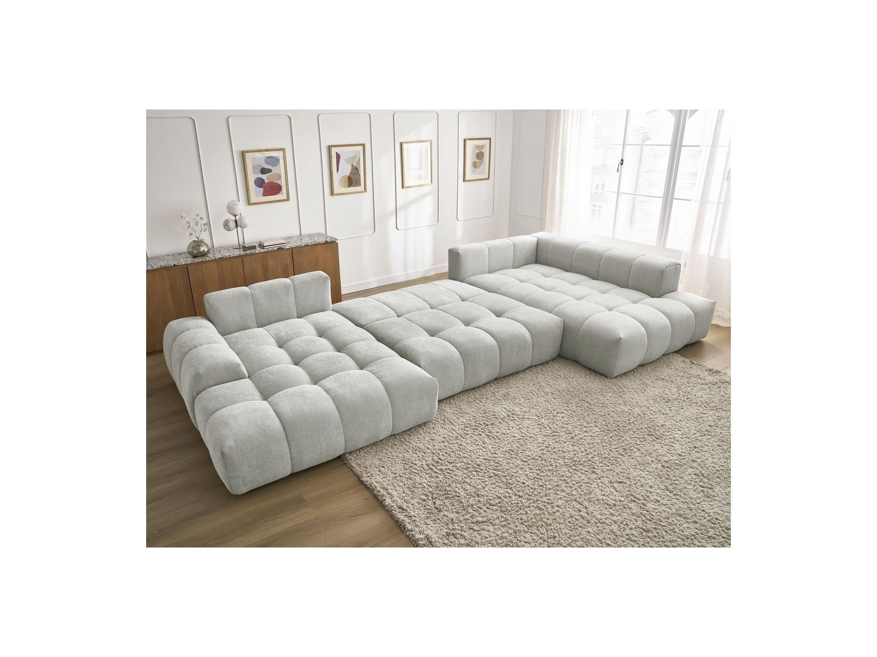 Everest - Canapé Panoramique Convertible Coffre - Tissu Texturé - Angle Gauche - 6 Coussins