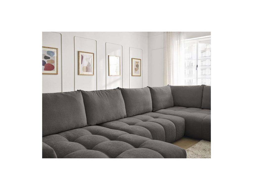 Everest - Canapé Panoramique Convertible Coffre - Tissu Texturé - Angle Gauche - 6 Coussins