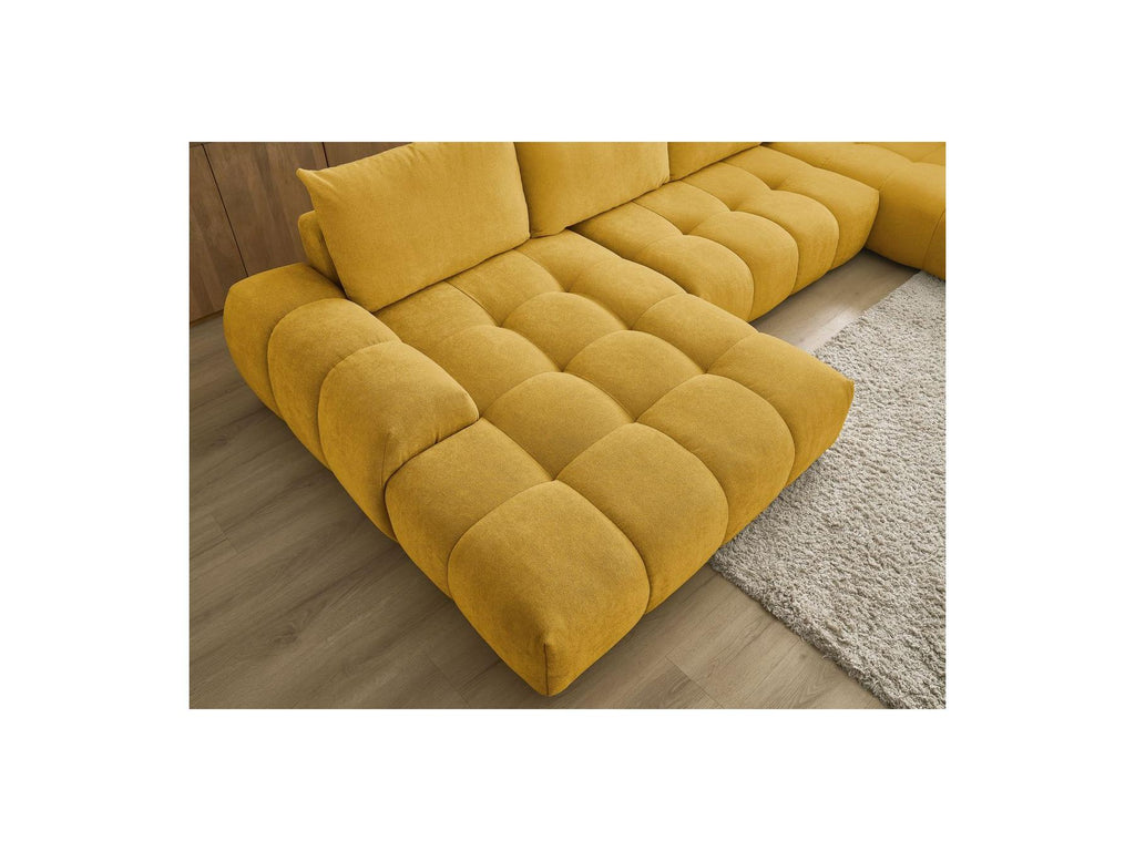 Everest - Canapé Panoramique Convertible Coffre - Tissu Texturé - Angle Gauche - 6 Coussins