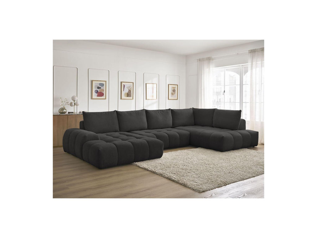 Everest - Canapé Panoramique Convertible Coffre - Tissu Texturé - Angle Gauche - 6 Coussins