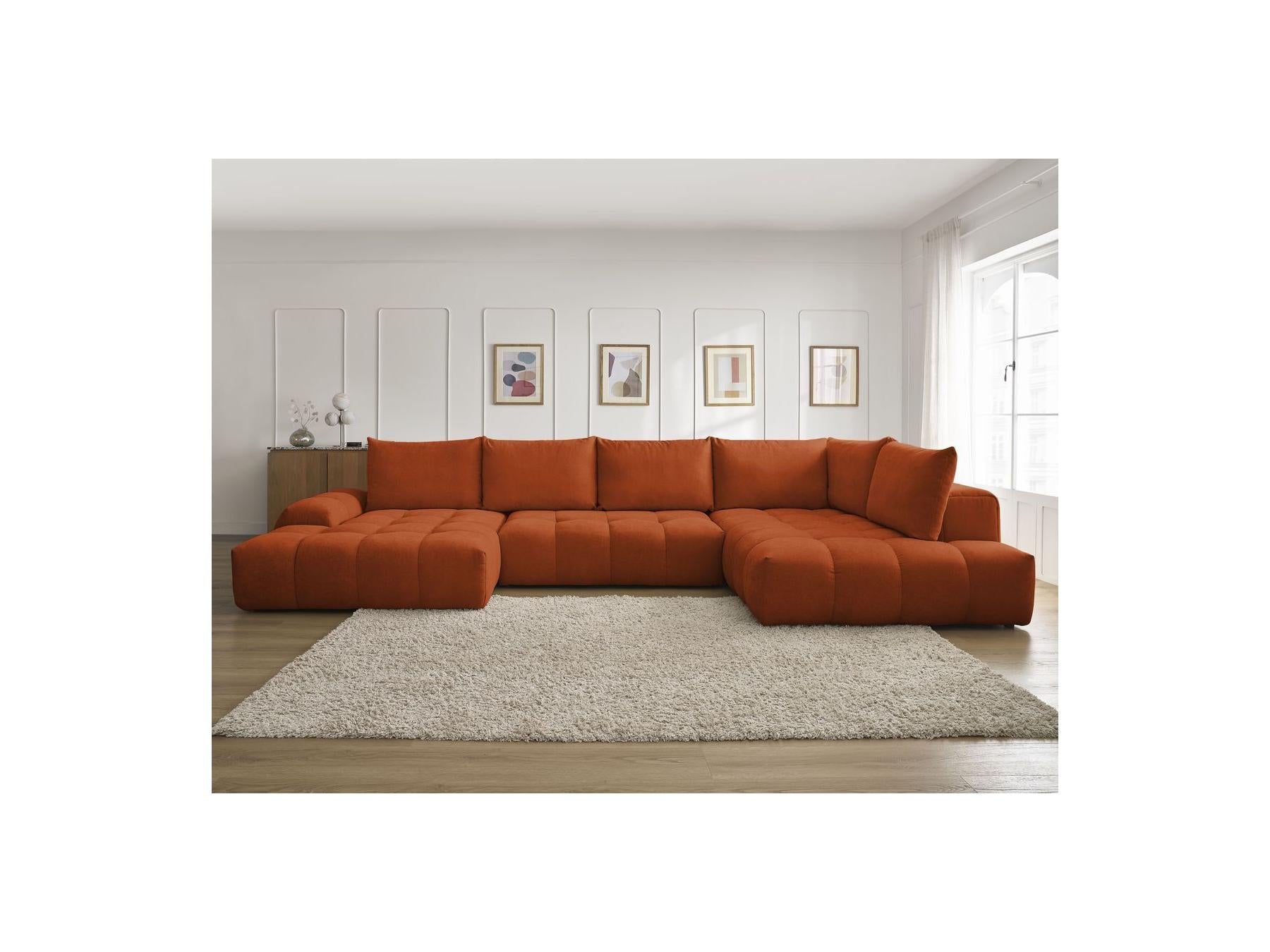 Everest - Canapé Panoramique Convertible Coffre - Tissu Texturé - Angle Gauche - 6 Coussins