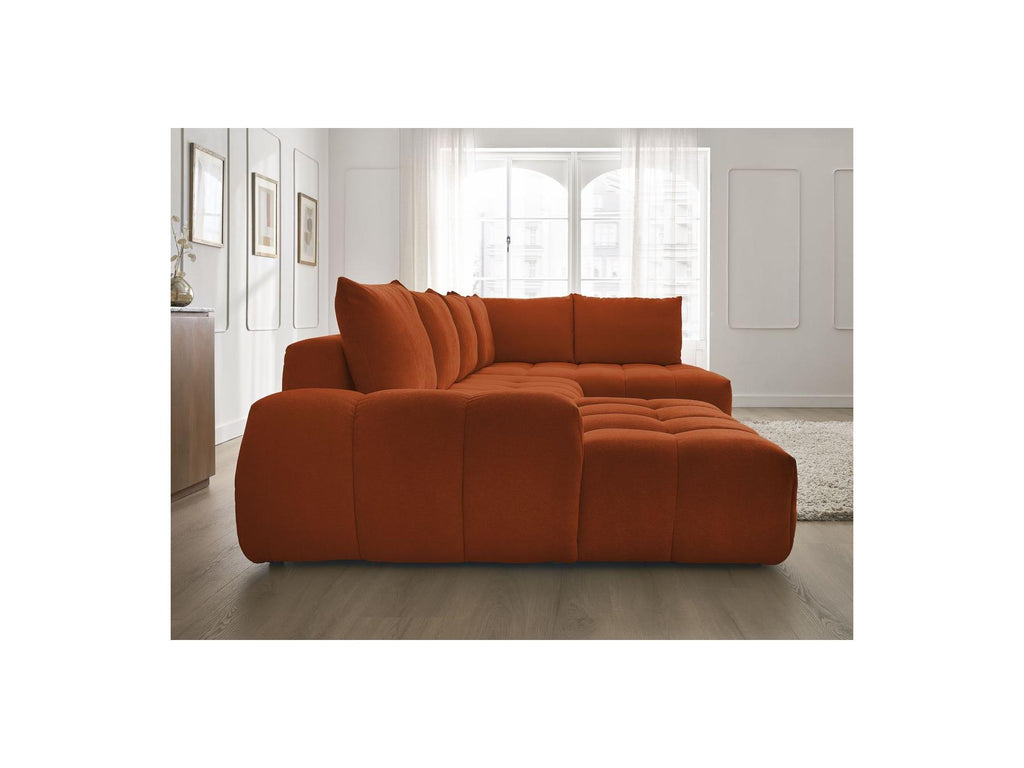 Everest - Canapé Panoramique Convertible Coffre - Tissu Texturé - Angle Gauche - 6 Coussins