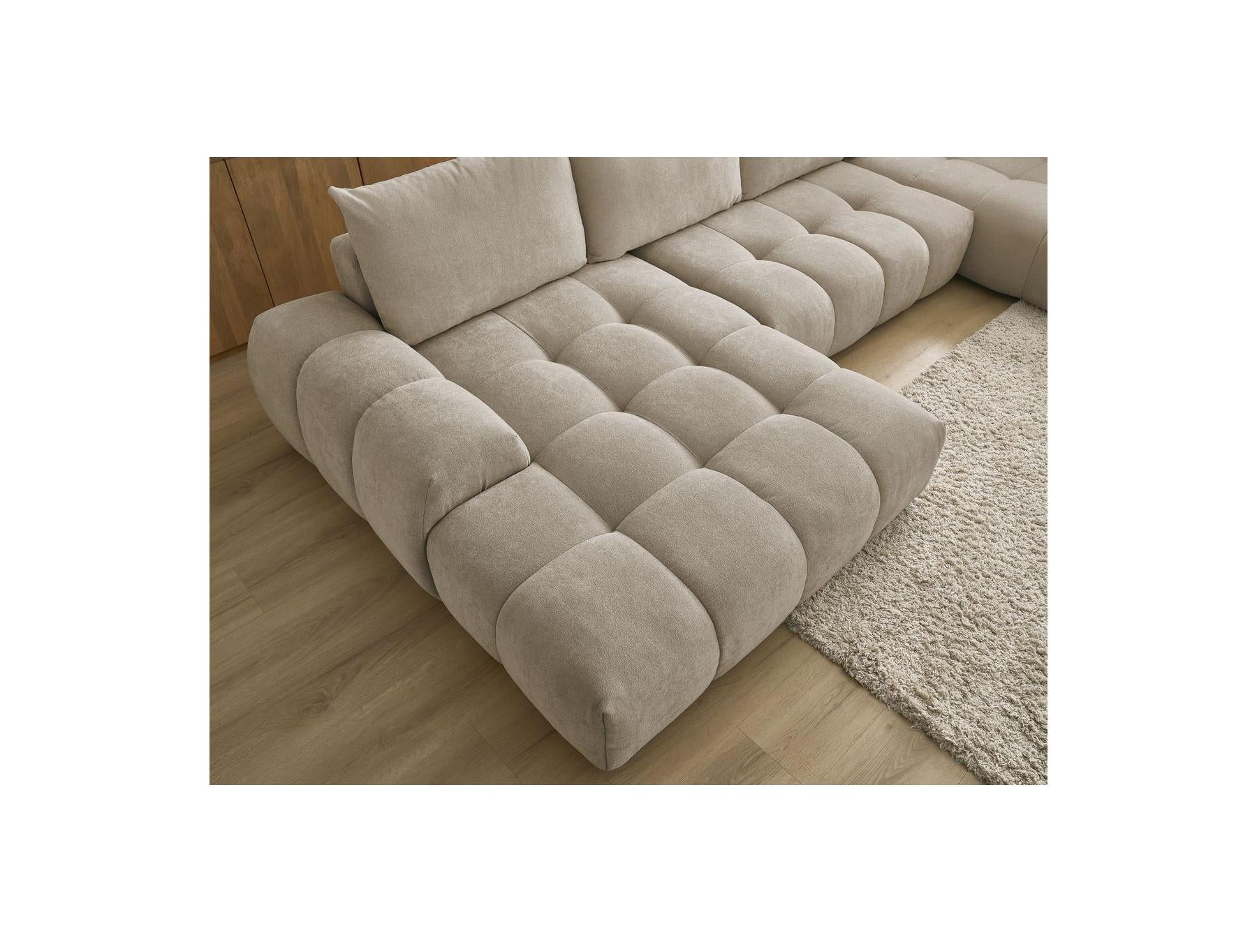 Everest - Canapé Panoramique Convertible Coffre - Tissu Texturé - Angle Gauche - 6 Coussins