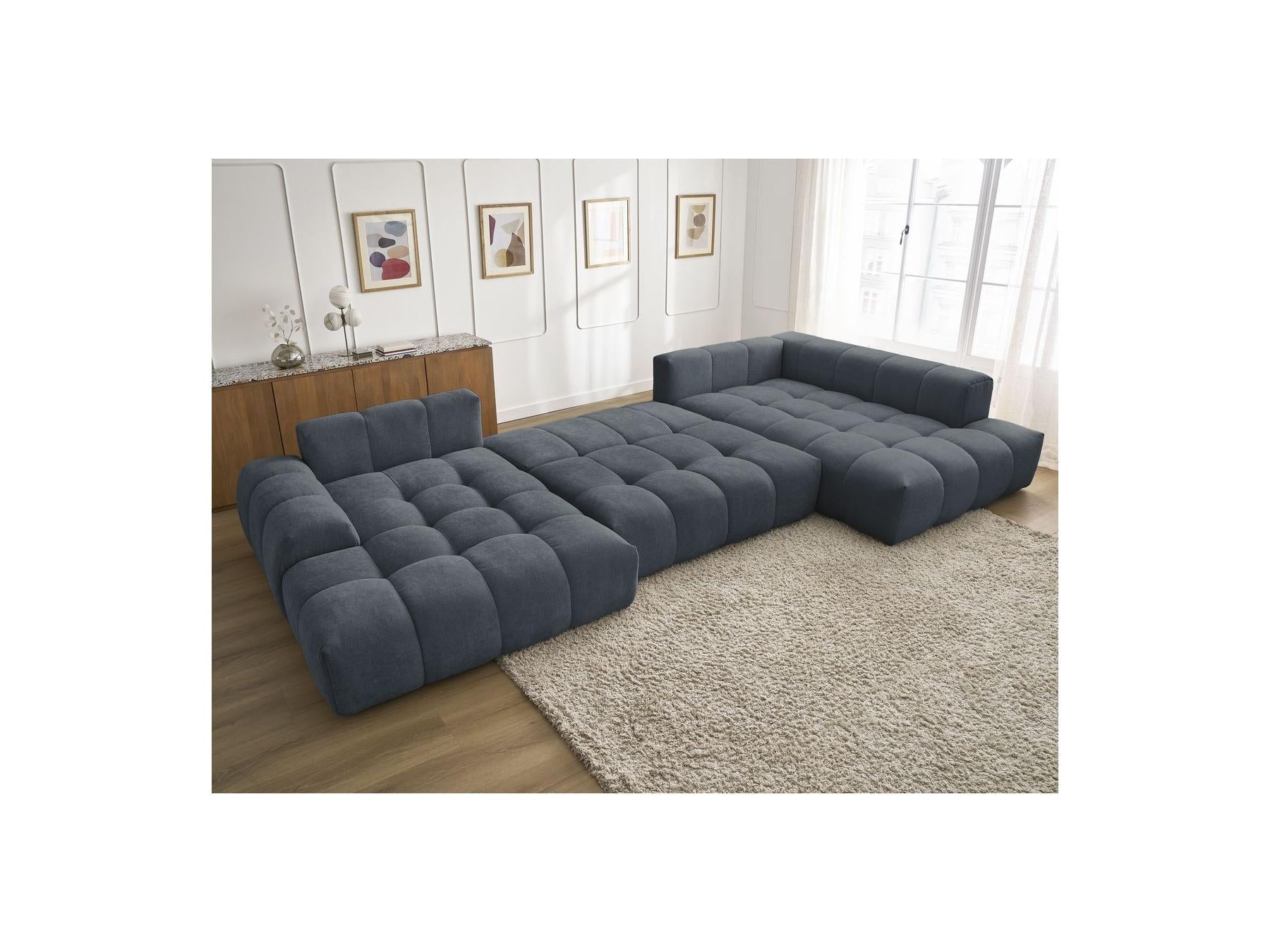 Everest - Panoramic Convertible Storage Sofa - Textured Fabric - Left-Hand Corner - 14 Cushions