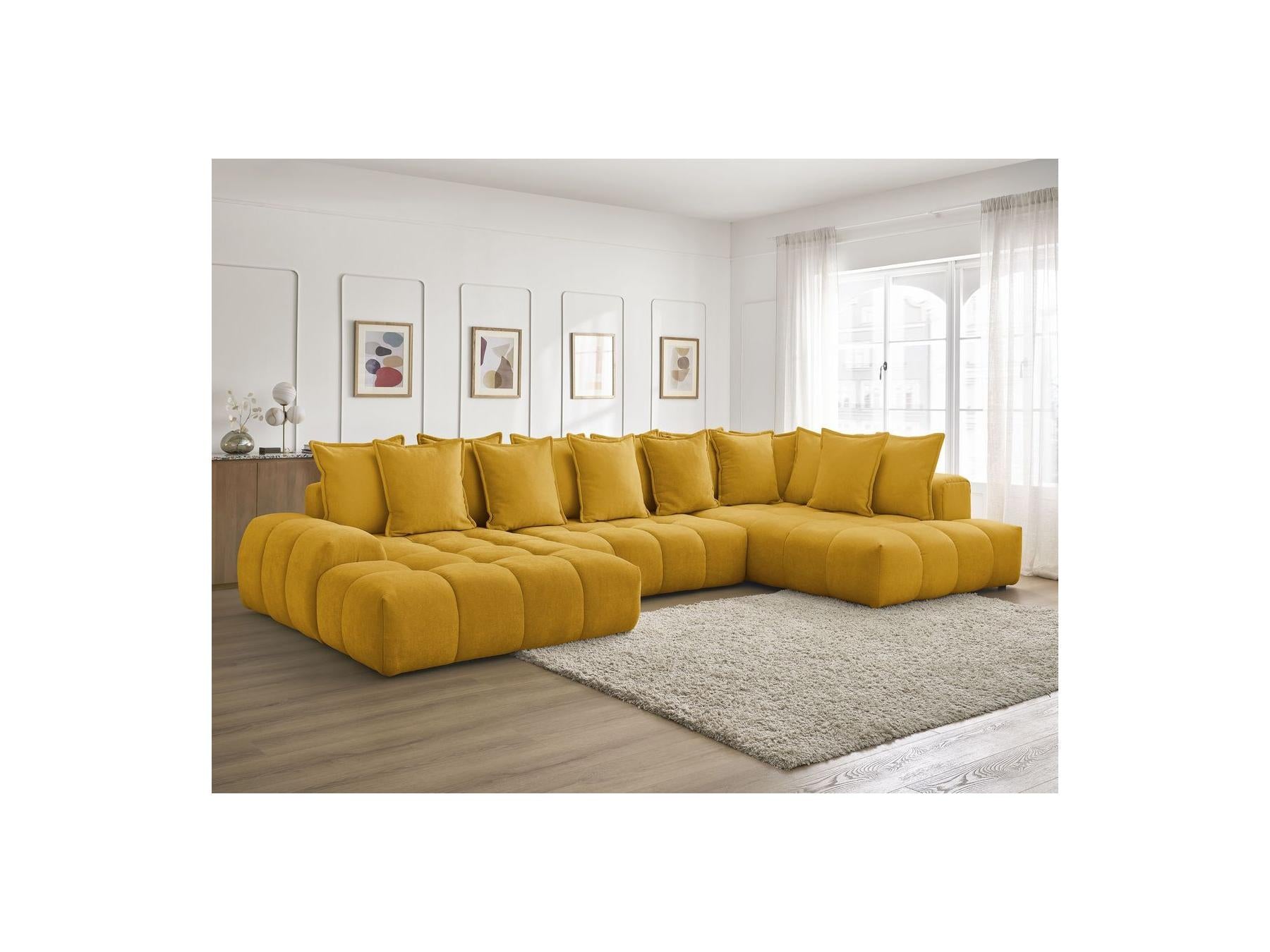Everest - Panoramic Convertible Storage Sofa - Textured Fabric - Left-Hand Corner - 14 Cushions