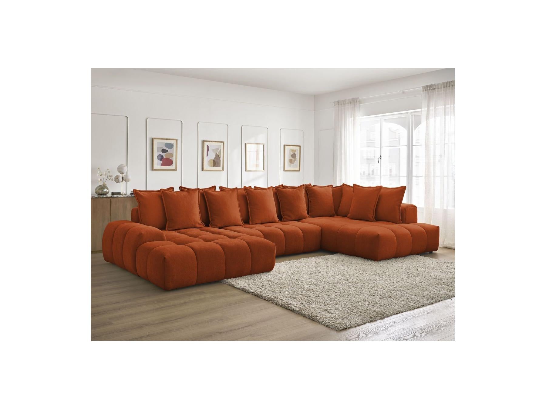 Everest - Panoramic Convertible Storage Sofa - Textured Fabric - Left-Hand Corner - 14 Cushions