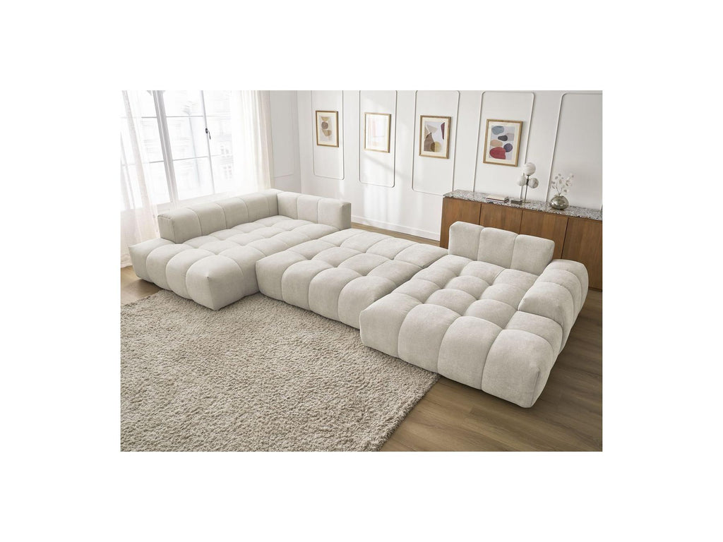 Everest - Panoramic Convertible Sofa with Storage - Textured Fabric - Right-Hand Corner - 14 Cushions