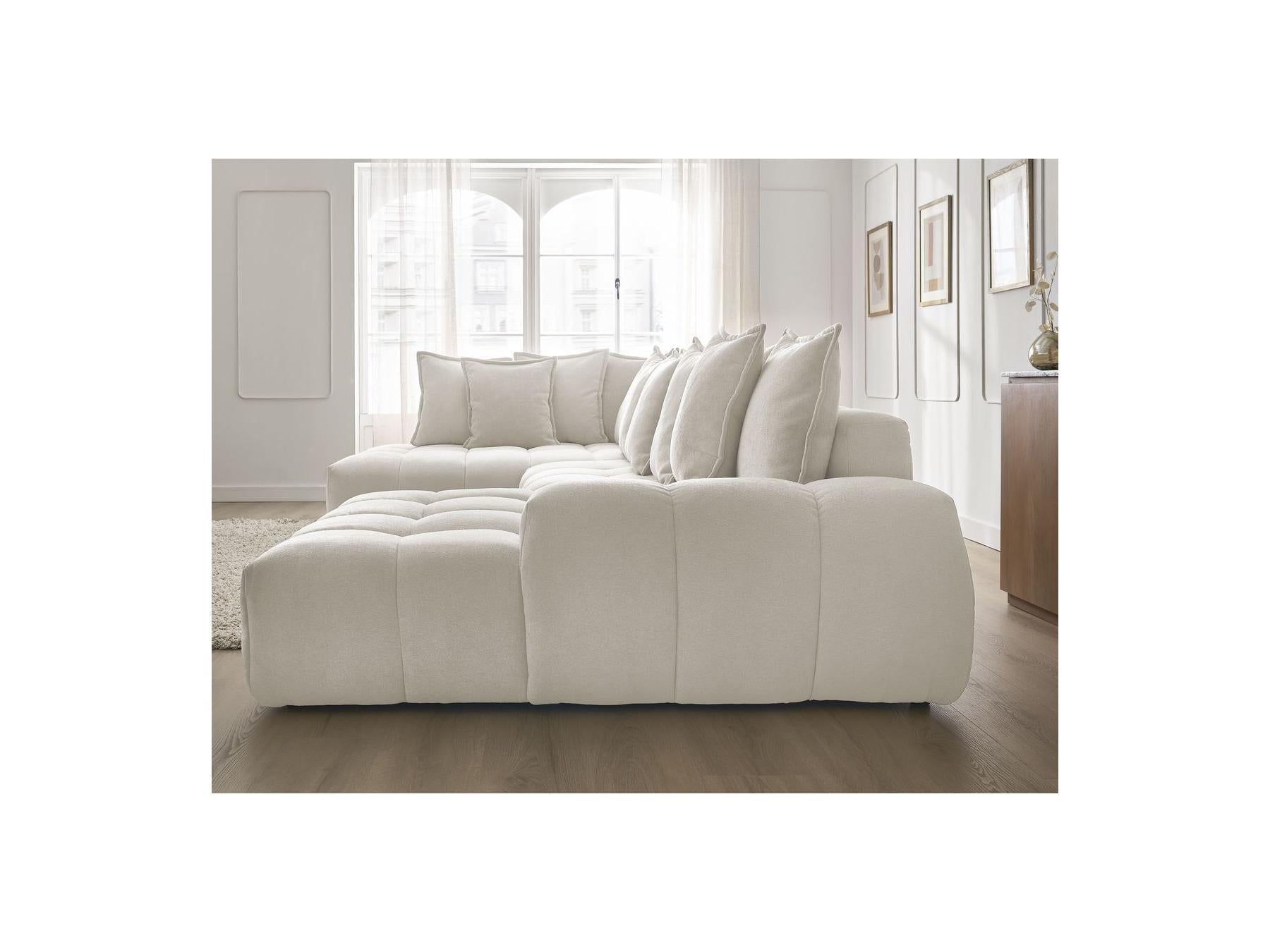 Everest - Panoramic Convertible Sofa with Storage - Textured Fabric - Right-Hand Corner - 14 Cushions