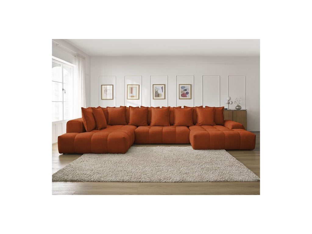 Everest - Panoramic Convertible Sofa with Storage - Textured Fabric - Right-Hand Corner - 14 Cushions