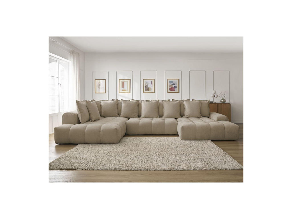 Everest - Panoramic Convertible Sofa with Storage - Textured Fabric - Right-Hand Corner - 14 Cushions